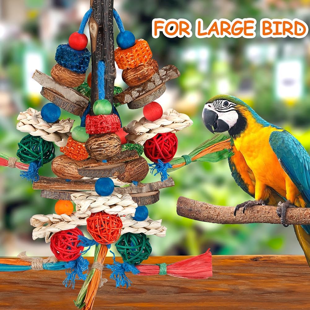 Premium parrot foraging toy with sturdy nuts and wood blocks