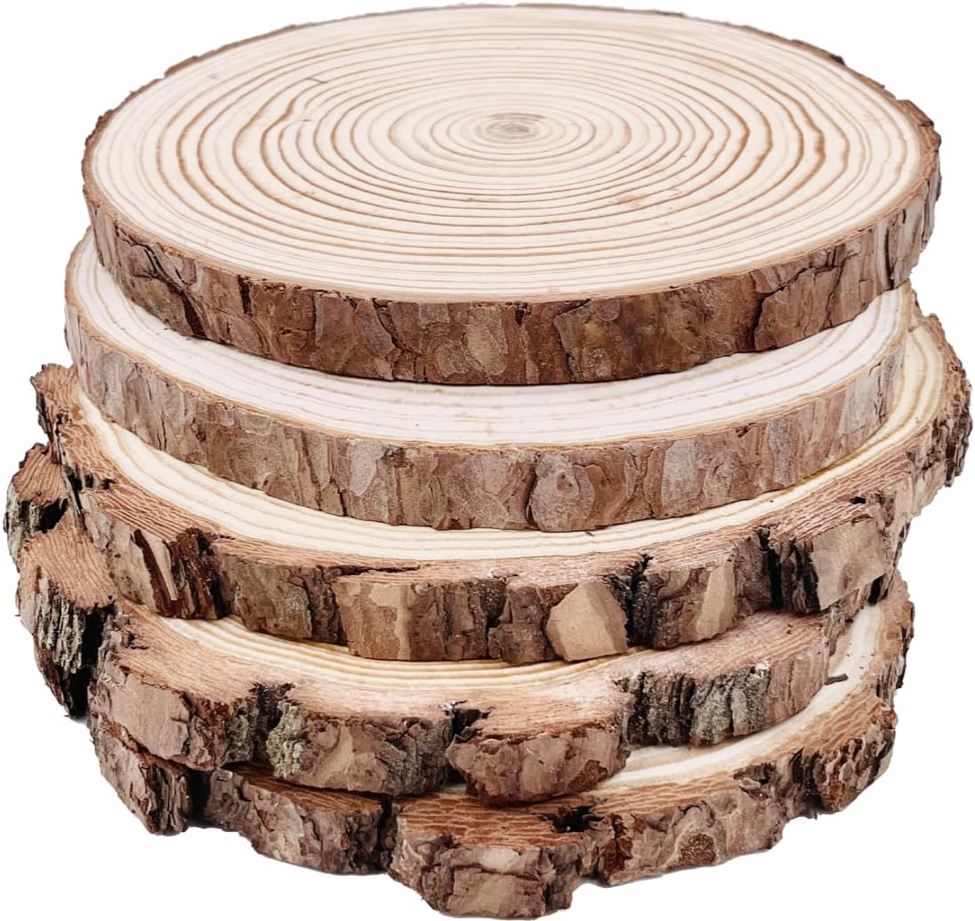 William Craft natural round rustic wood slices front view