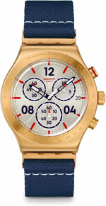 Swatch stainless steel watch lifestyle flat lay