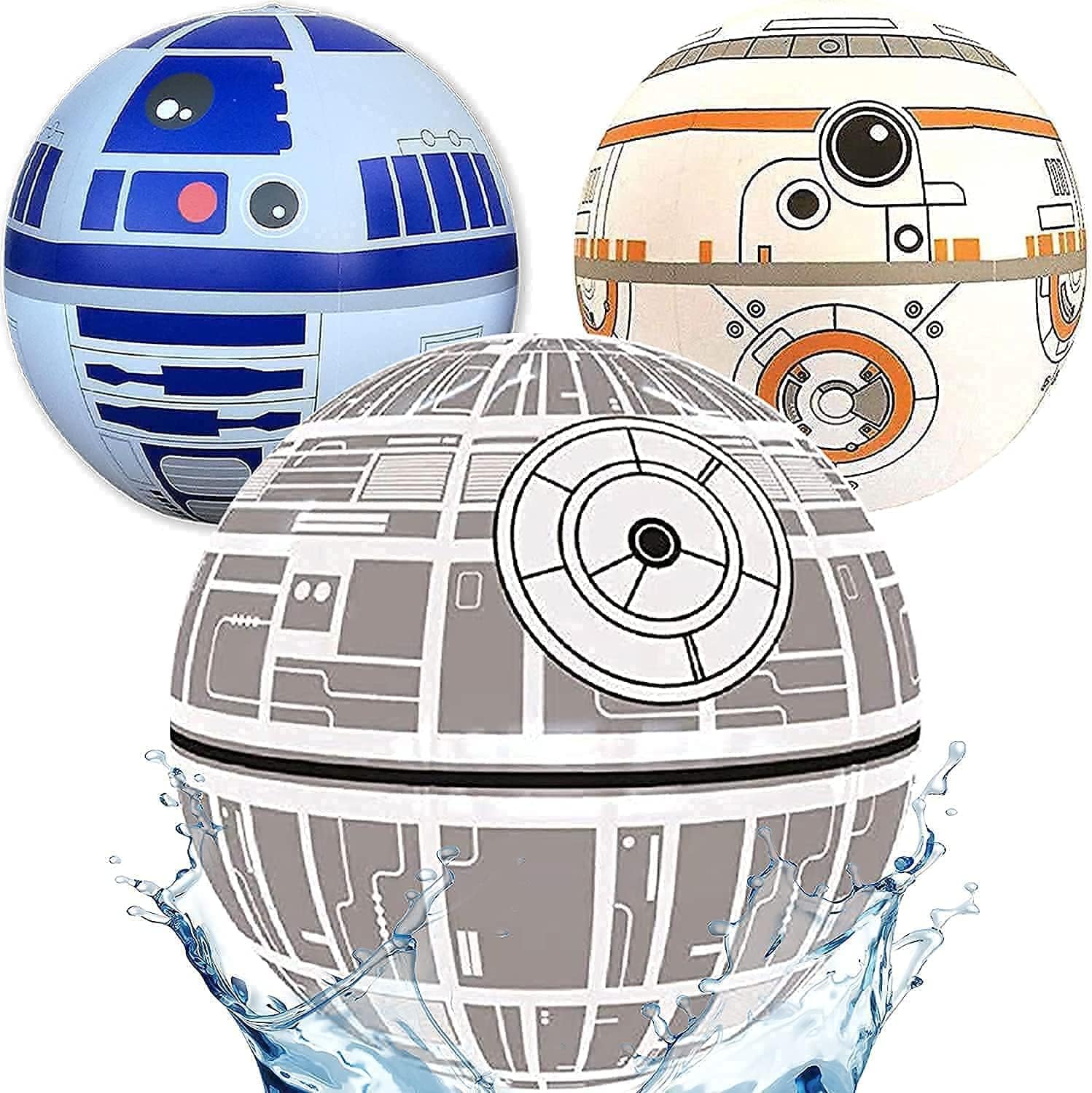 NINOSTAR galactic inflatable beach balls three pack front view during a pool party setup