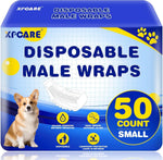 XPCARE Disposable Male Dog Diapers front packaging view showing the fifty count small size wraps.