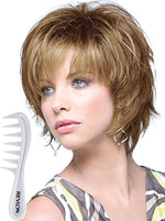 Noriko Sky synthetic wig styled on mannequin