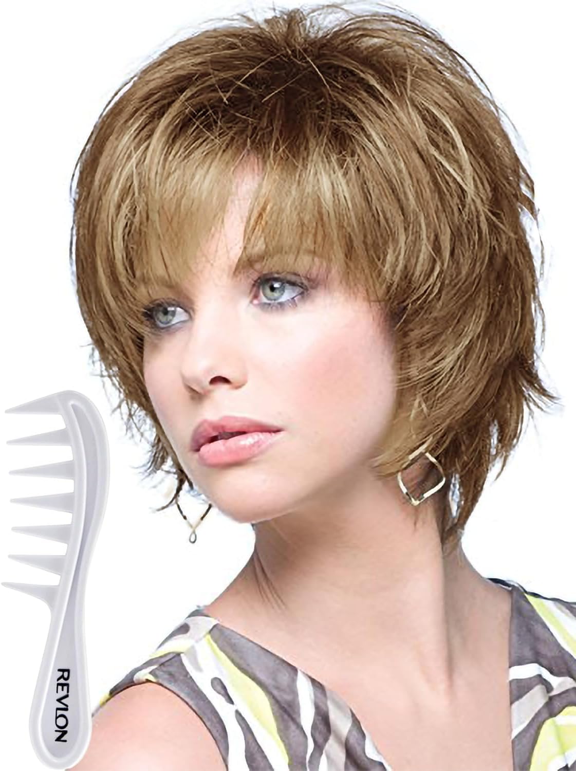 Noriko Sky synthetic wig styled on mannequin