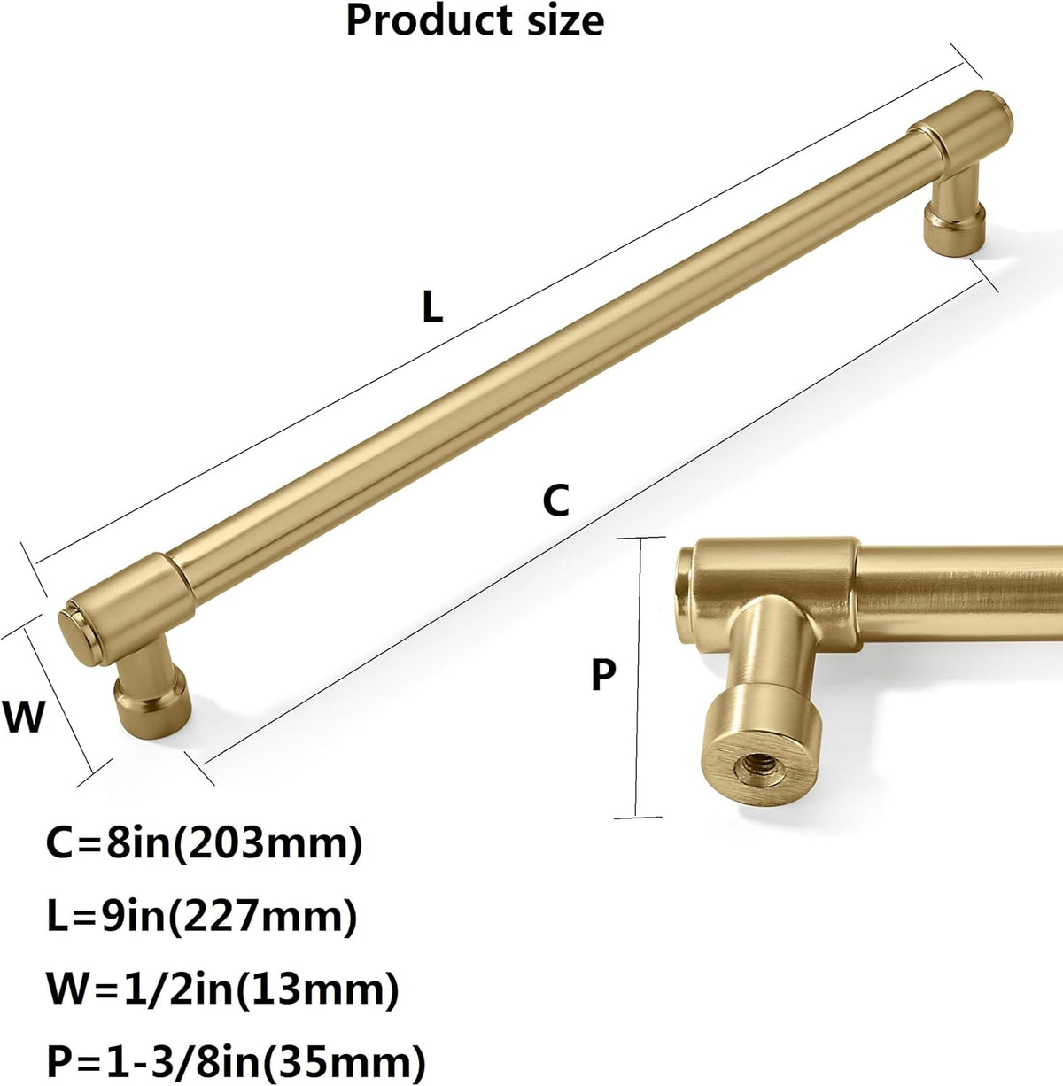 CABDM 8 inch drawer pulls angled side profile.