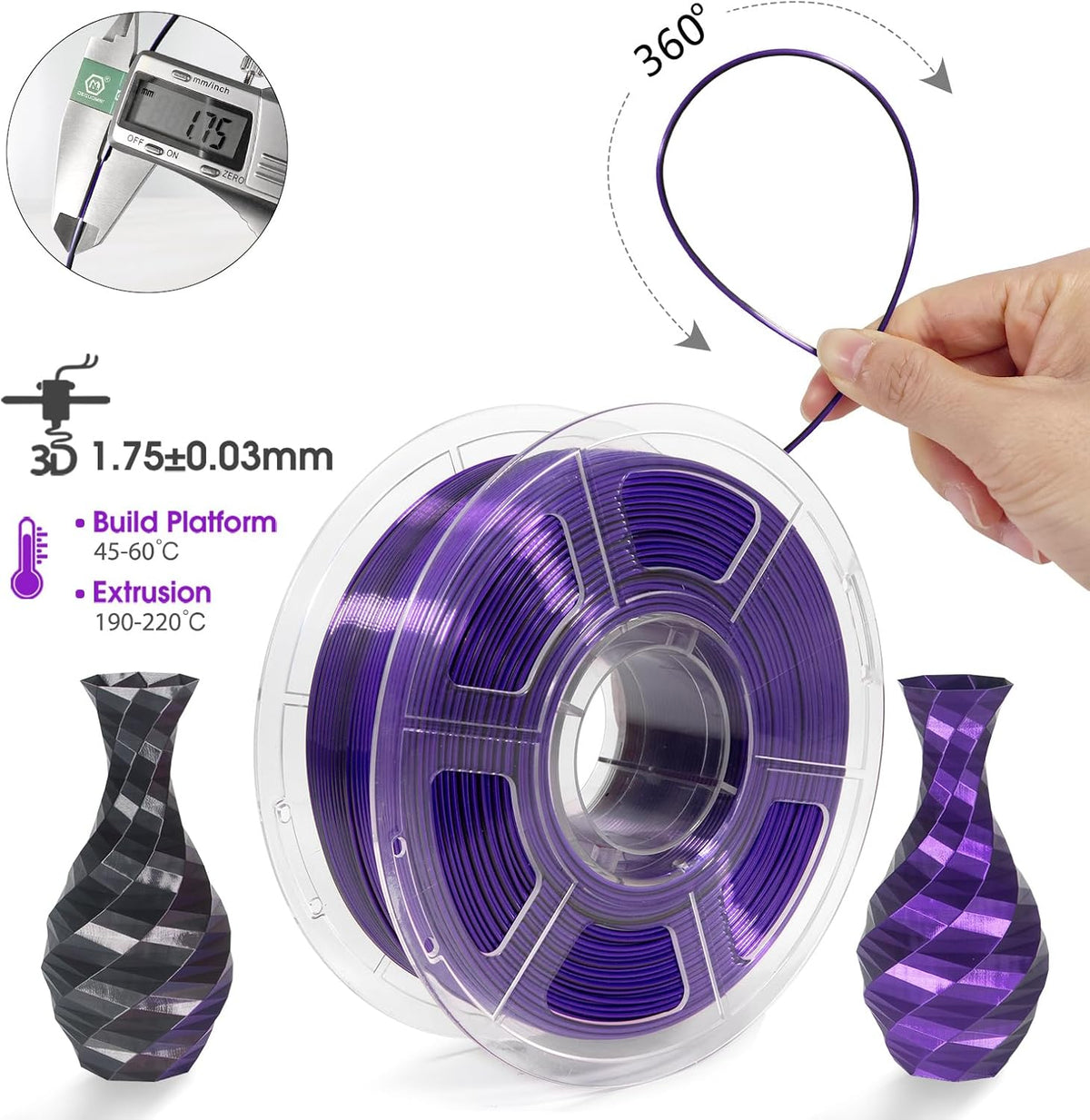 iSANMATE dual color silk PLA black and purple filament spool