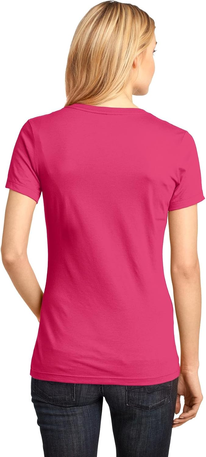 District Made dark fuchsia v-neck t-shirt fabric close-up and fit showcase