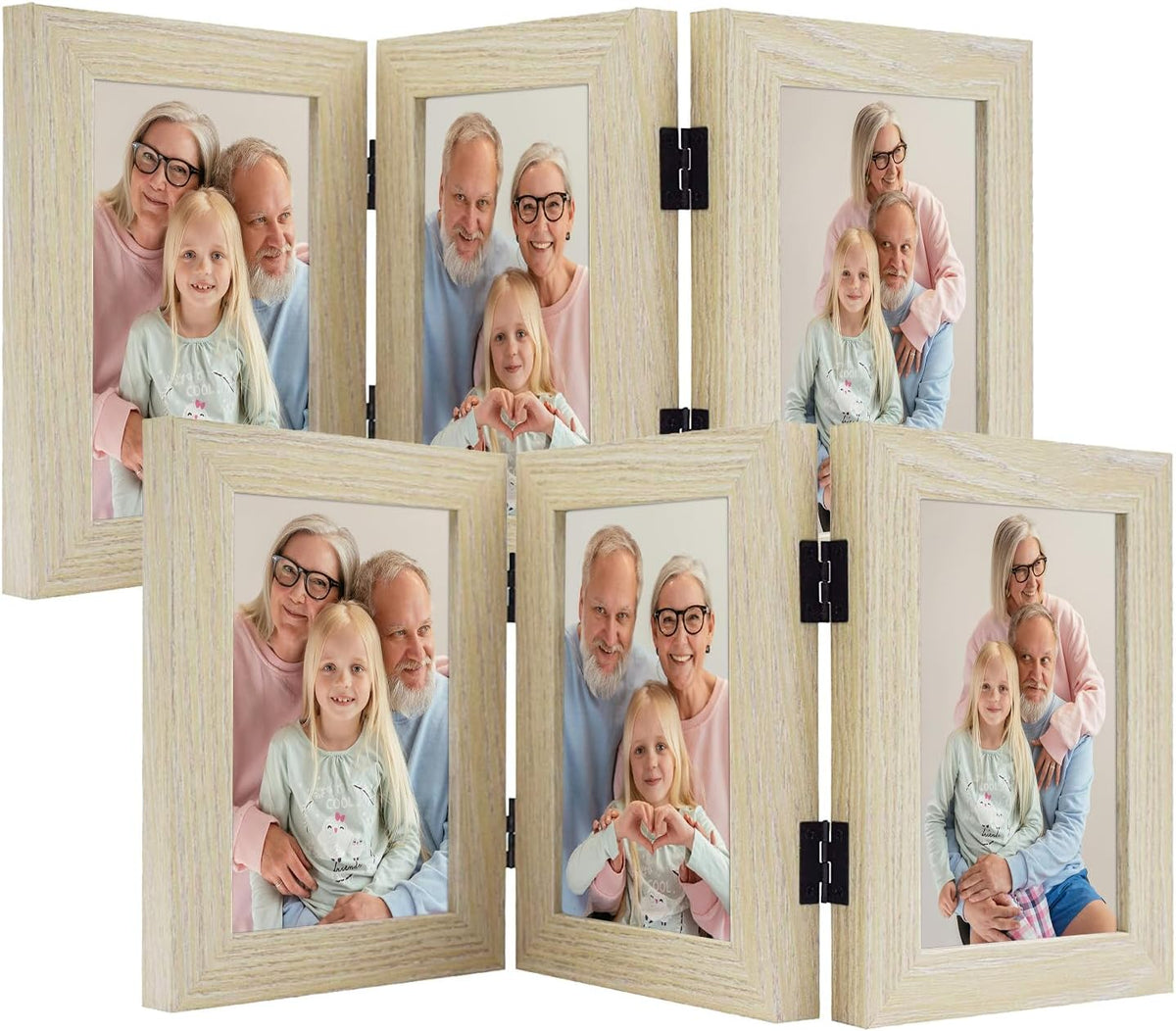 Frametory, 5x7 Triple Picture Frames Distressed White, 1 Pack | Real Glass Front, Trifold Photo Frames Collage, Three Hinged Desk top Frame Vertical Display - Image 13