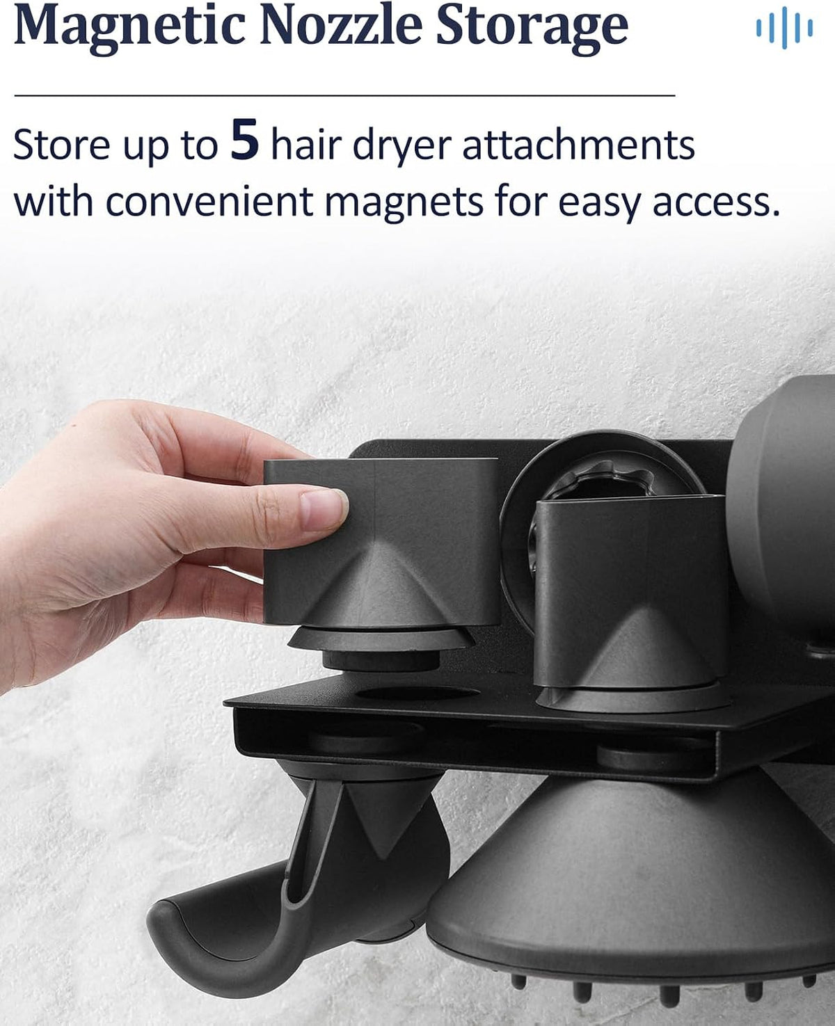 Dysolve universal hair dryer rack mounted in modern bathroom setting