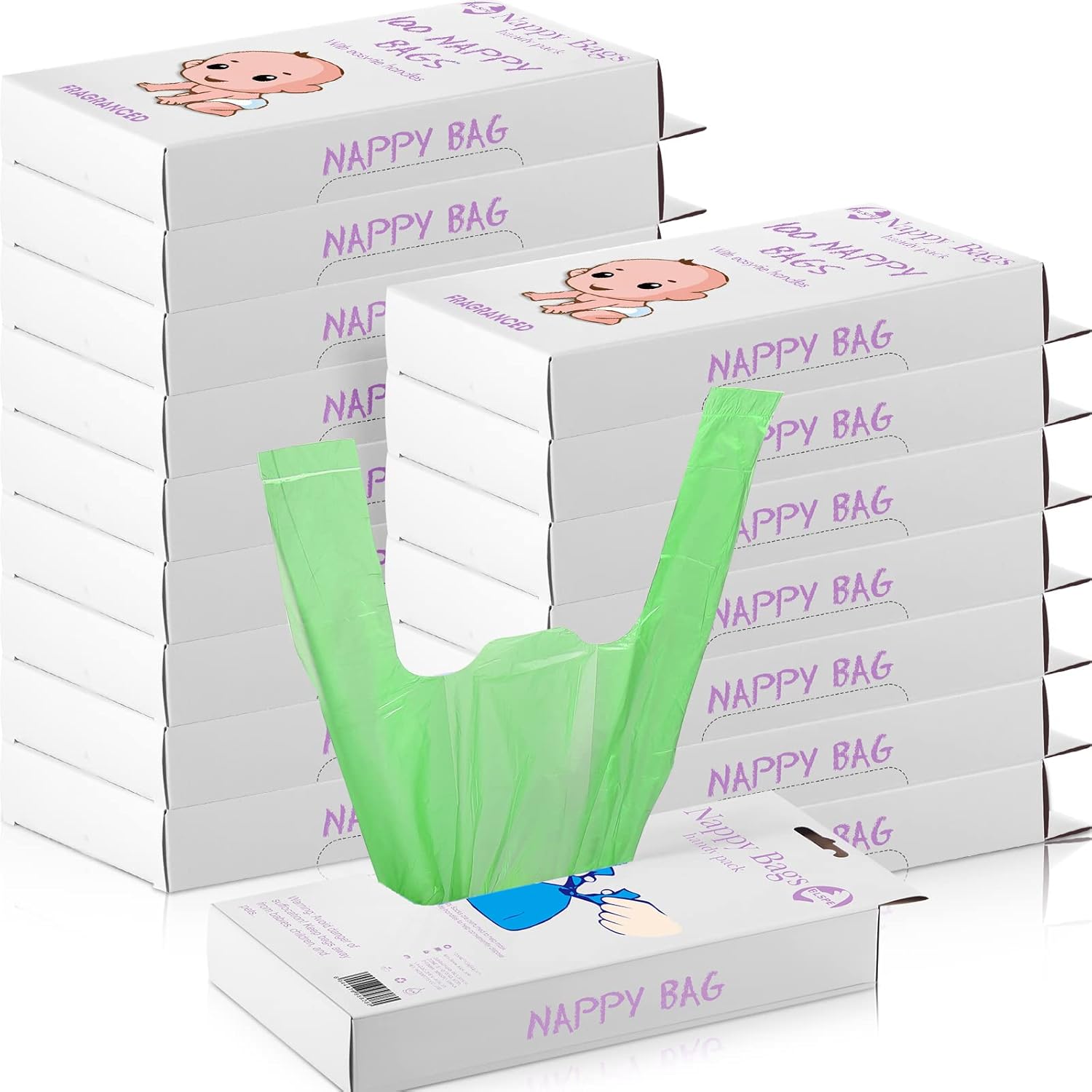 Sinmoe baby disposable diaper bags scented green front packaging view