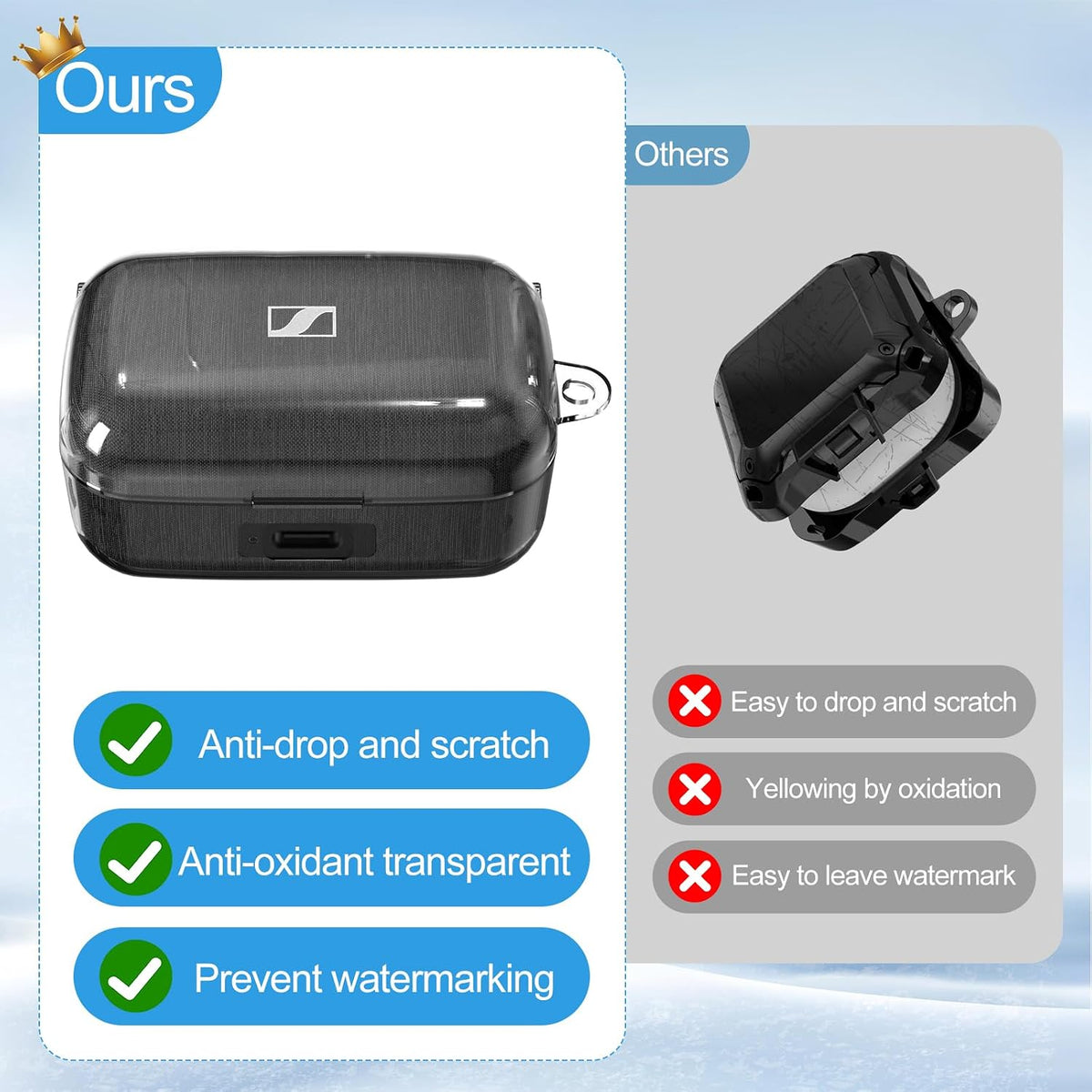 Durable metal carabiner keychain attached to protective earbud case