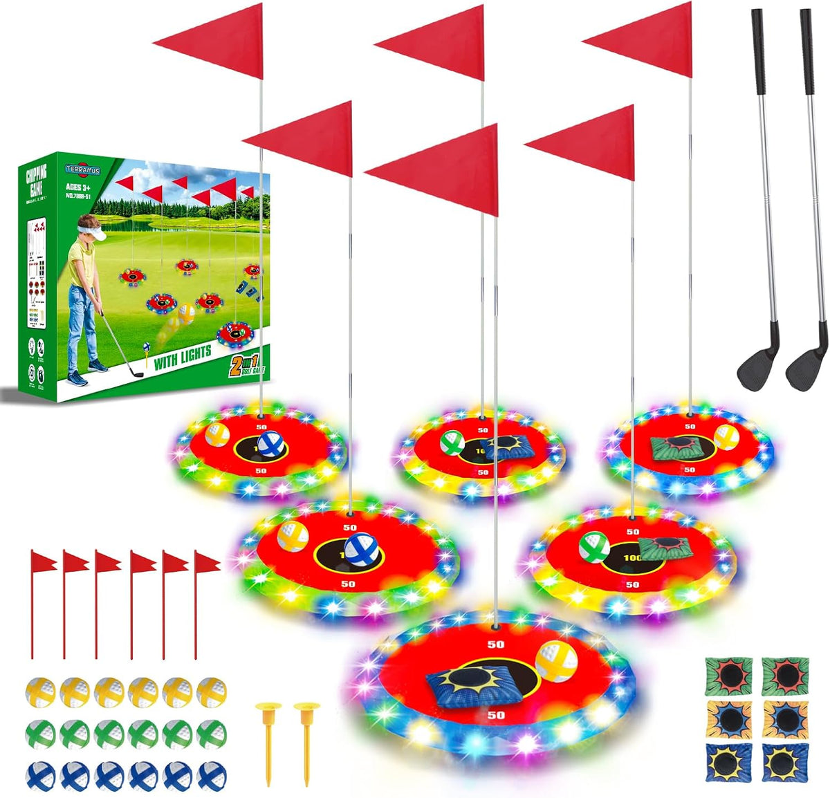 Terramus Luminous Golf Play Set front view with LED targets