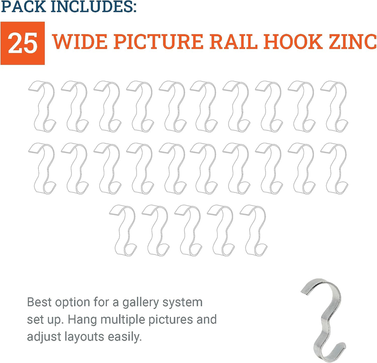 Picture Hang Solutions metal hook mounted on wooden rail molding