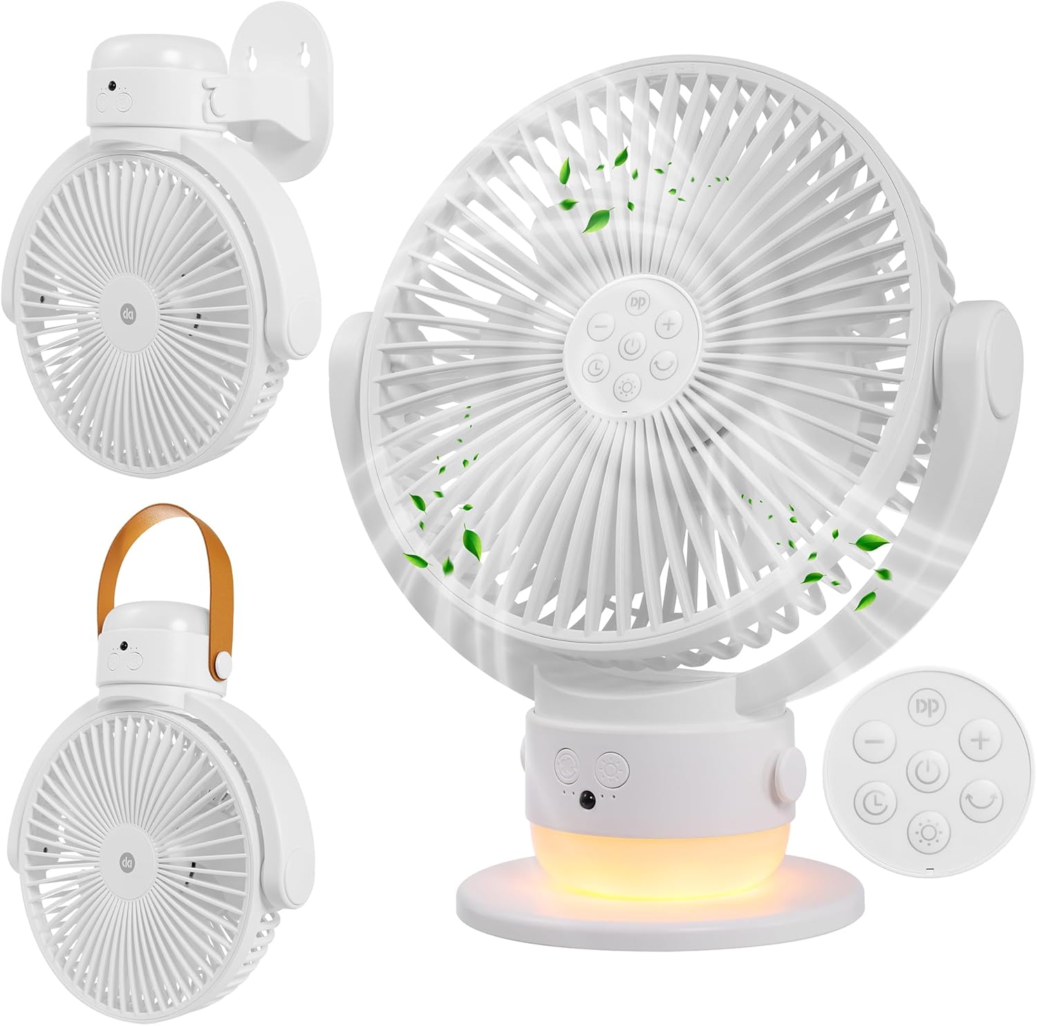 OGZ portable wireless travel desk fan front view showing white body and control panel
