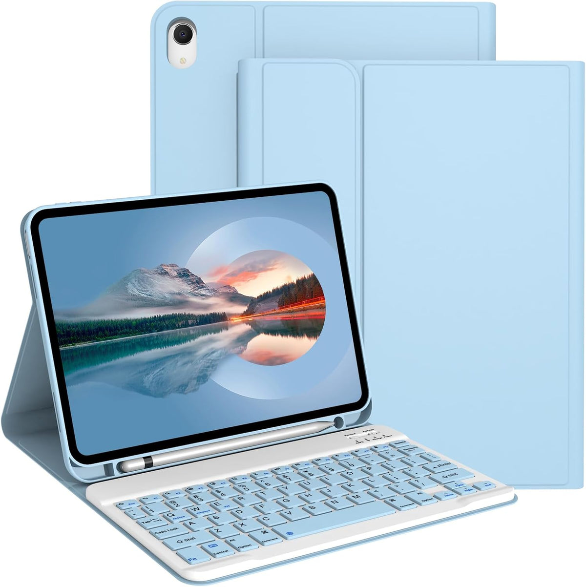JKSML iPad Keyboard Case front view in light blue