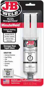 J-B Weld MinuteWeld epoxy syringe front view packaging