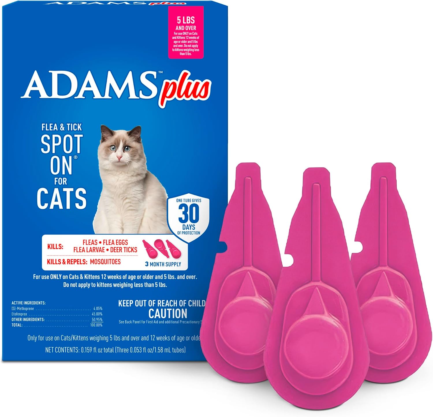 Adams Plus Flea and Tick Prevention Spot On for Cats front packaging view