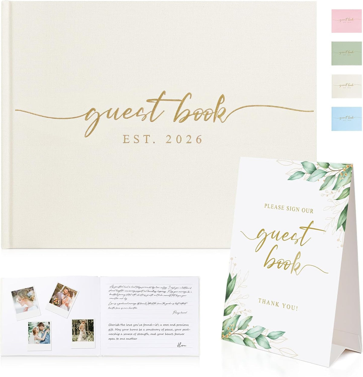 1DOT2 Linen Wedding Guest Book beige cover front view
