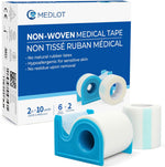 LotFancy Medical Tape front view of package with six rolls and two white dispensers for wound care