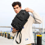 OZUKO waterproof chest pack showing 90-degree wide opening