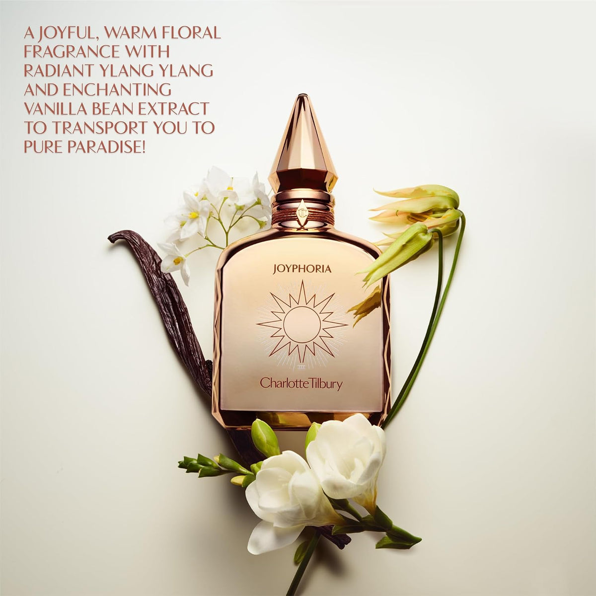 Charlotte Tilbury Collection of Emotions Joyphoria luxury long lasting fragrance bottle.