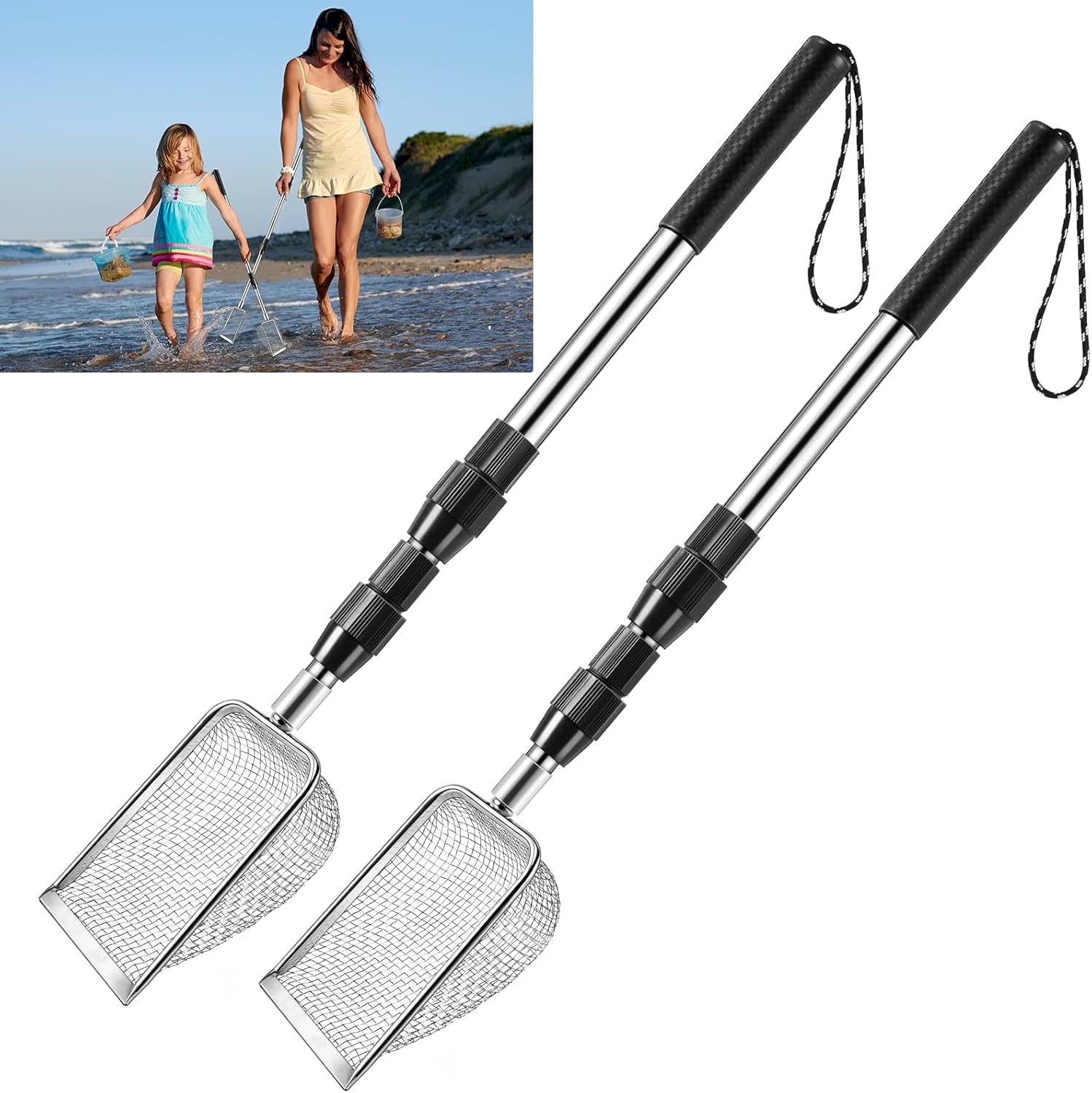 Poilkmni 2 pieces shark tooth sifter beach sand scoop set