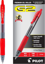 Pilot G2 Fine Point Red Gel Pens front view box packaging