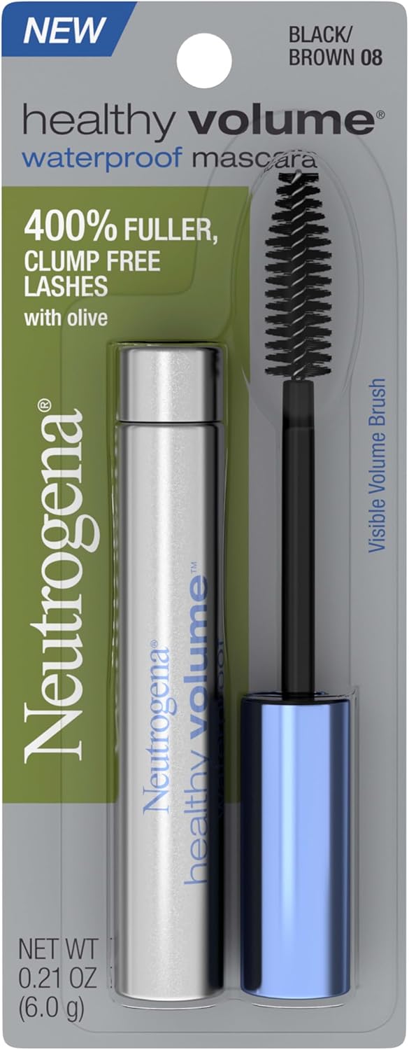 Neutrogena Healthy Volume Lash-Plumping Waterproof Mascara, Volumizing and Conditioning Mascara with Olive Oil to Build Fuller Lashes, Clump-, Smudge- and Flake-Free, Black/Brown 08, 0.21 oz - Image 1