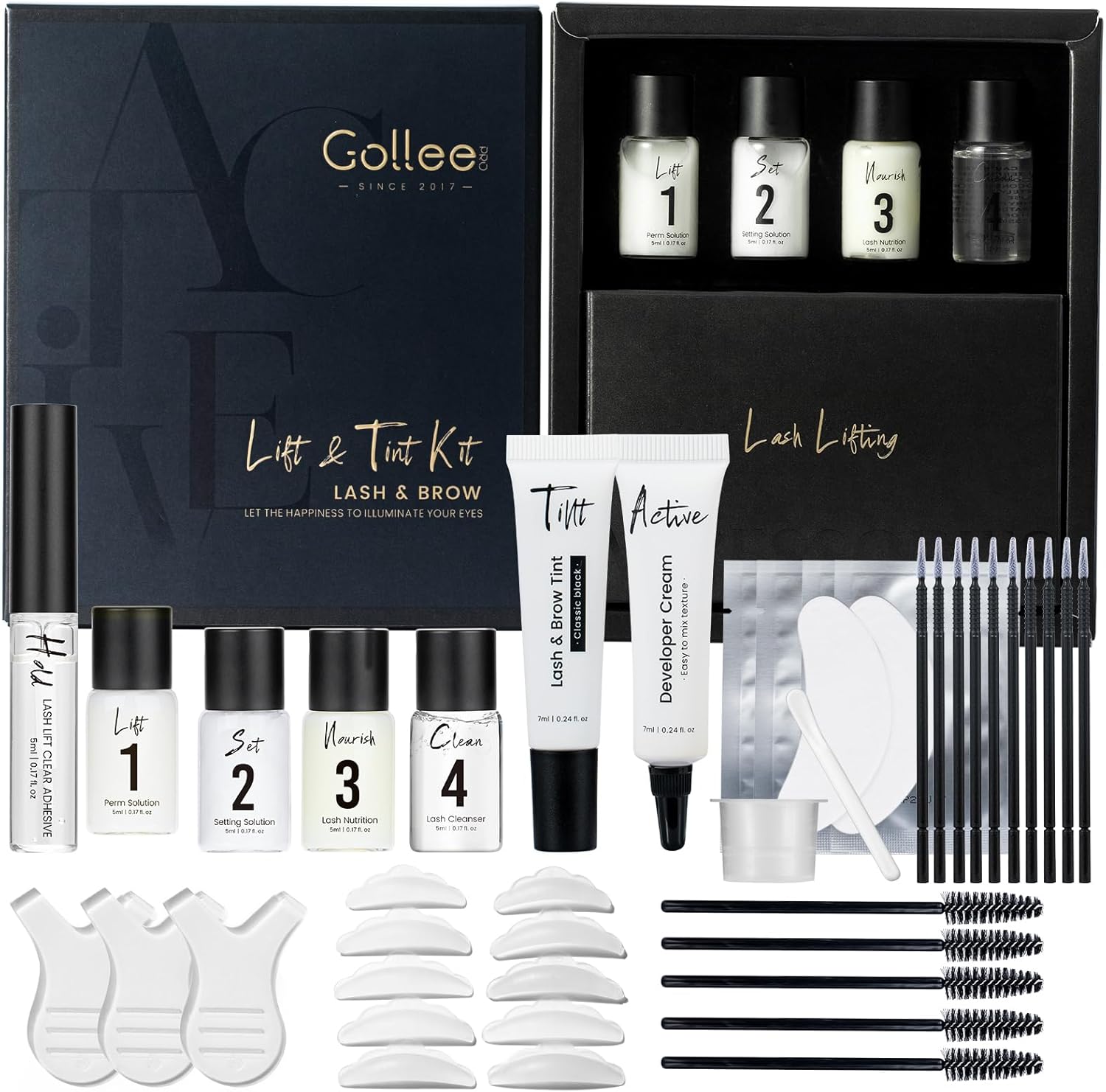 Gollee Lash Lift and Black Color Kit retail box front view showcasing professional salon grade packaging