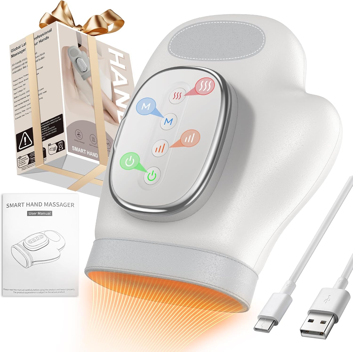 YNSZAS professional hand massager front view showing the smart control panel and premium white outer body structure