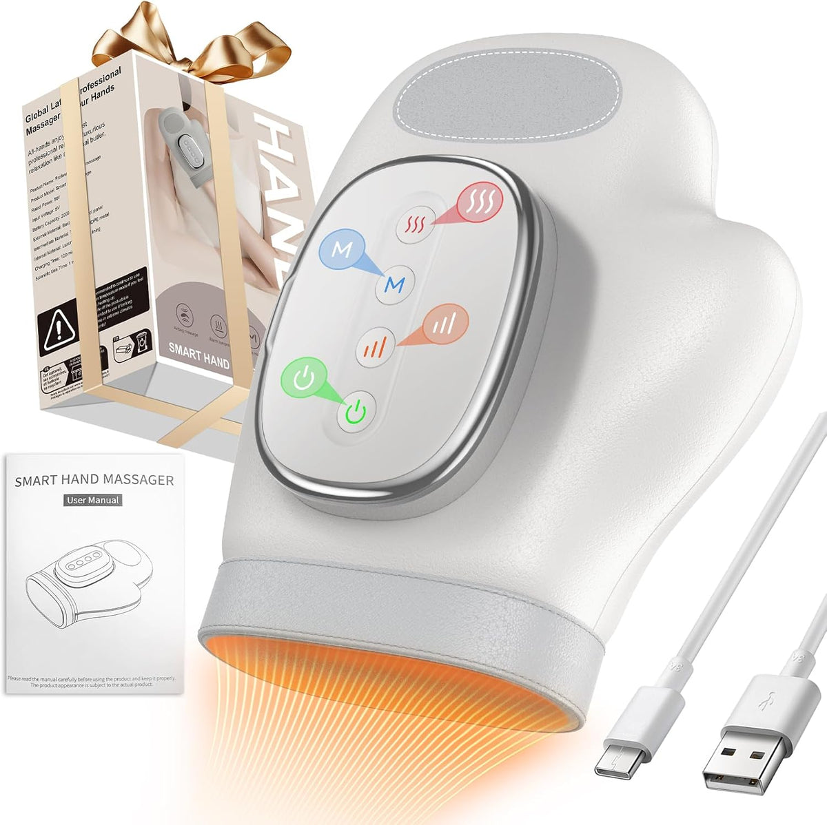 YNSZAS professional hand massager front view showing the smart control panel and premium white outer body structure