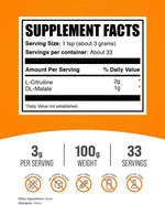 BulkSupplements L-Citrulline Malate pre workout powder packaging back with directions