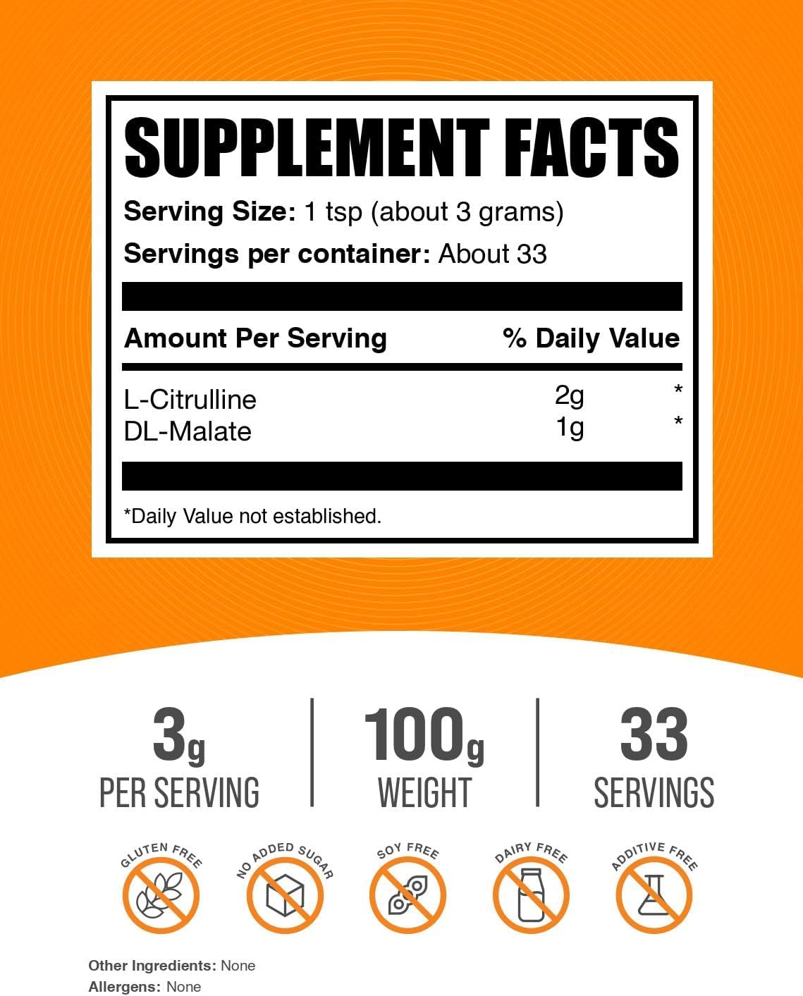 BulkSupplements L-Citrulline Malate pre workout powder packaging back with directions