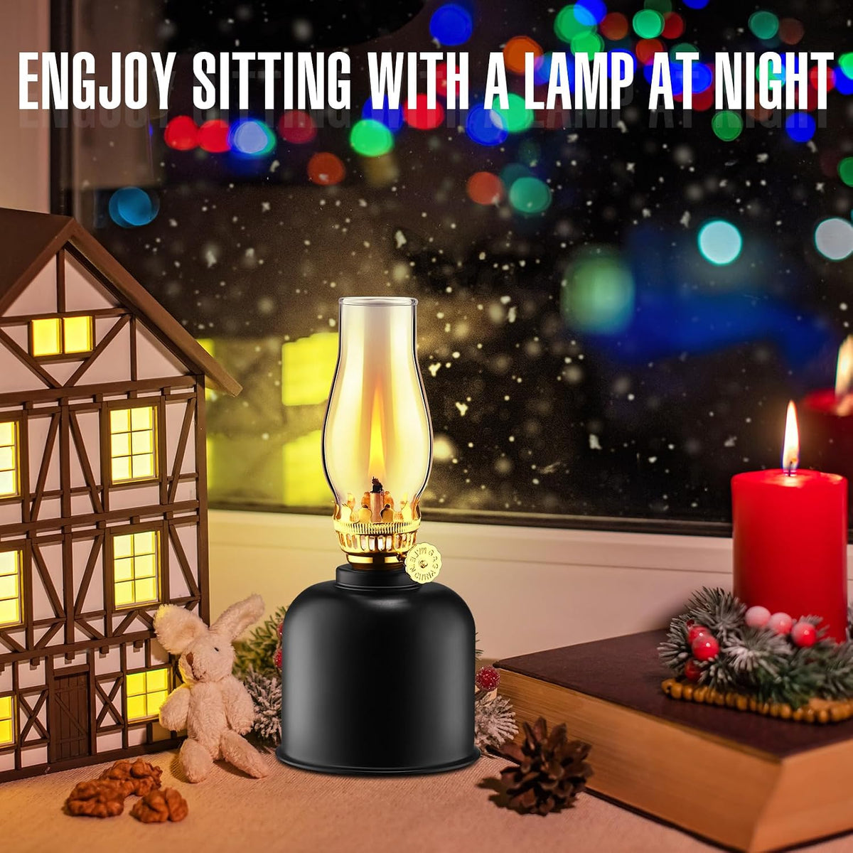 Tujoe 2 Pcs Modern Small Oil lamp for Indoor use Vintage Metal Glass Kerosene Oil Lamps with Wick for Chamber Indoor Use Home Table Decor Lighting(Black) - Image 9