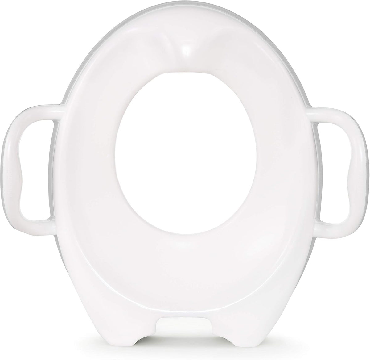 Munchkin Sturdy Potty Training Seat Grey front view showcasing contoured design and built-in handles.