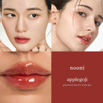 NOONI Korean Lip Oil packaging highlighting the genuine import details.