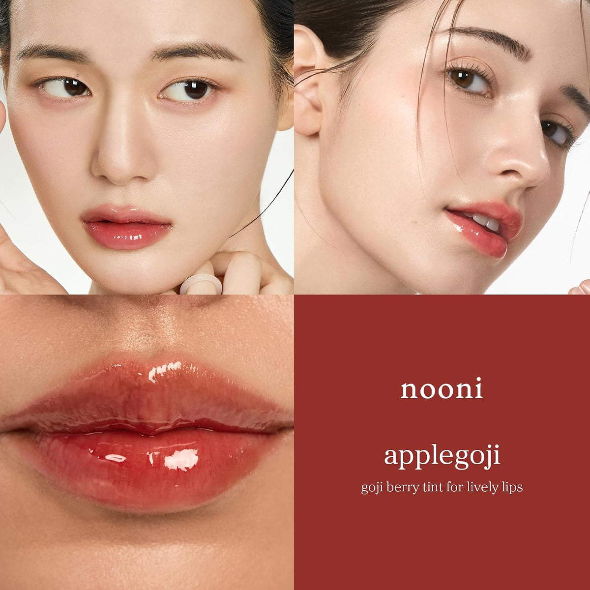 NOONI Korean Lip Oil packaging highlighting the genuine import details.