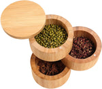 Tomotato wooden spice container with rotating tiers open