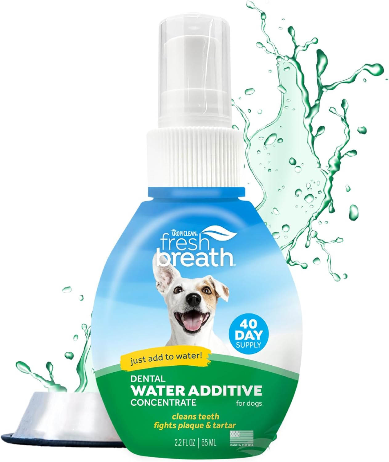 TropiClean Fresh Breath Water Additive Concentrate for Dogs | Breath Freshener and Teeth Cleaning Solution | No Brushing Required | 2.2oz. - Image 1
