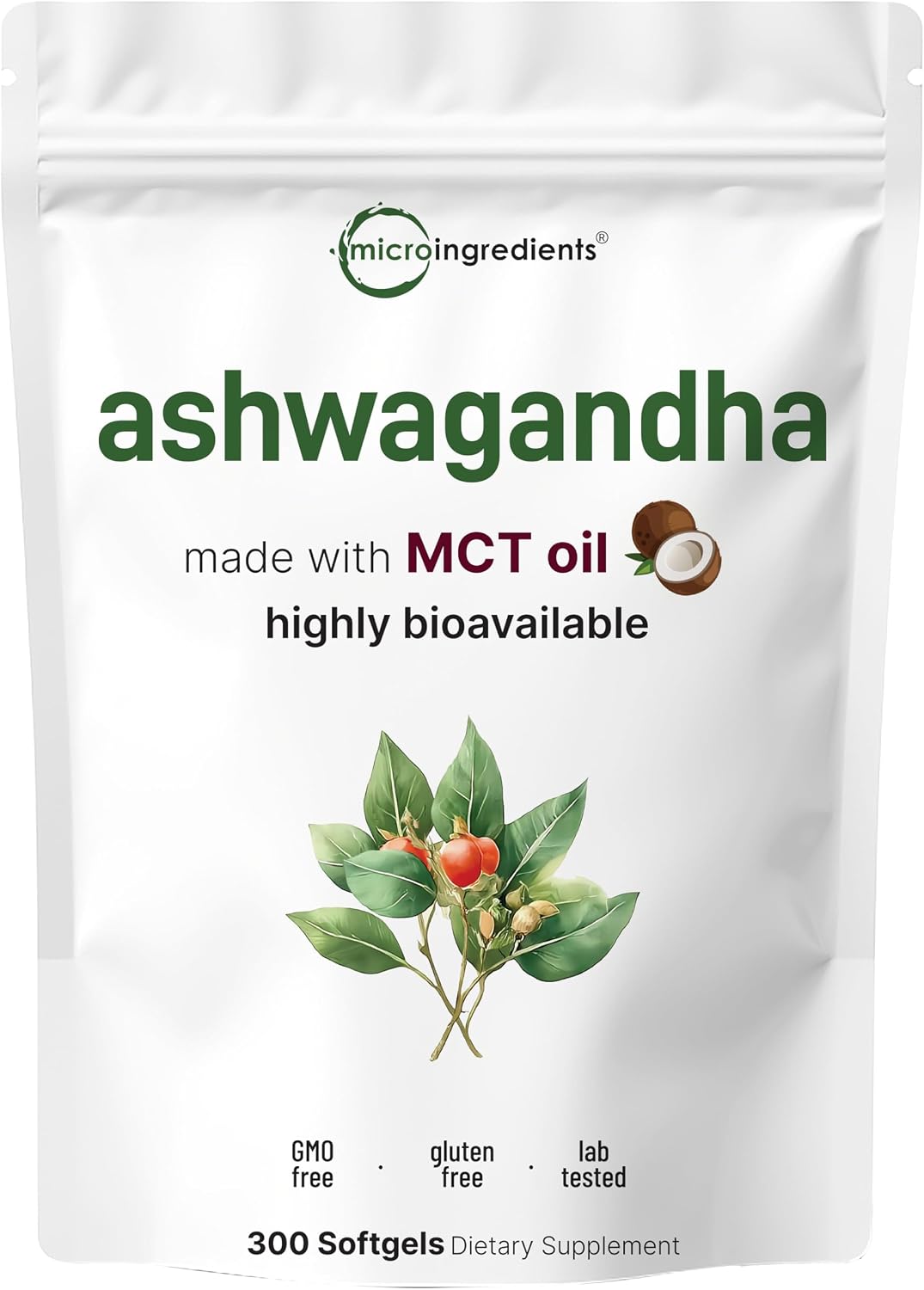 Micro Ingredients ashwagandha 150 softgels complete package layout