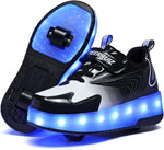 Ehauuo kids roller shoes front view showing glowing LED soles