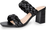 Athlefit Women's Braided Heeled Sandals Summer Square Open Toe Chunky Heels | Braided Strappy, 3-inch Block heel, Slip On, Cushioned Insole, All Day Comfort for Parties, Weekends, Travel, Work, Weeding - Image 14