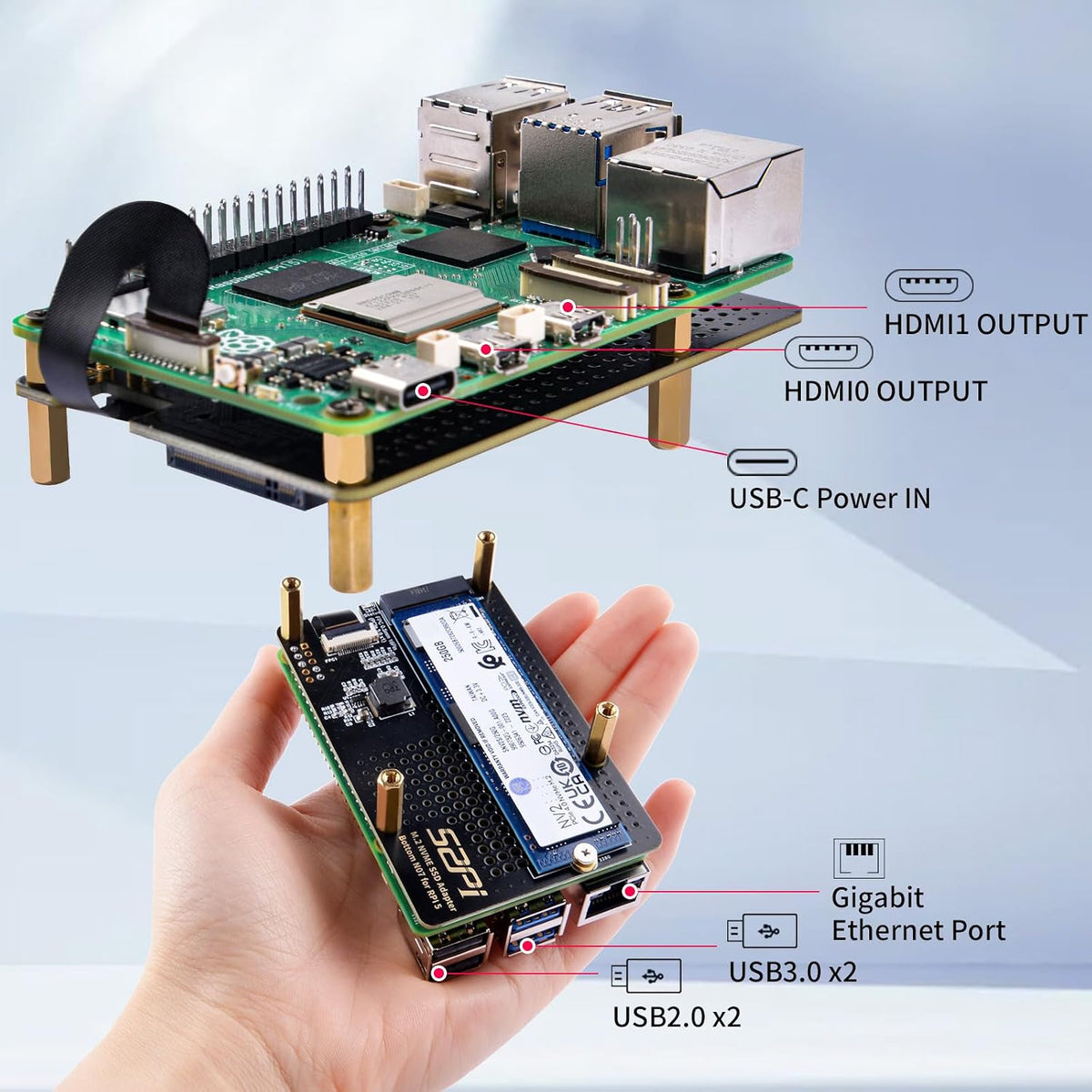 GeeekPi N07 board showing M.2 Key-M slot and PCB details