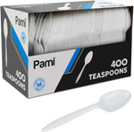PAMI medium weight disposable plastic teaspoons front view bulk tableware pack