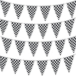 Anapoliz checkered flags banner front view hanging at a race car theme party decoration setup