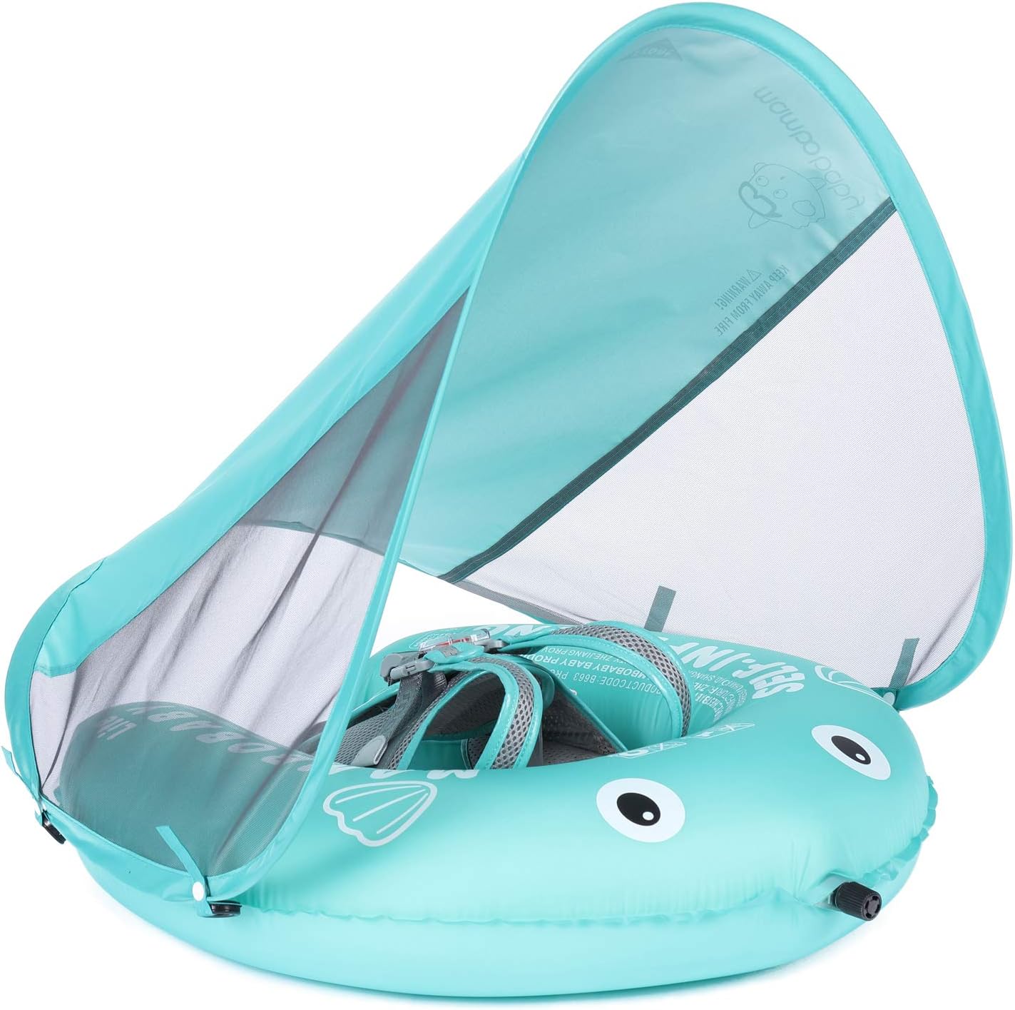 Heccei Mambobaby self-inflating baby swim float with green canopy