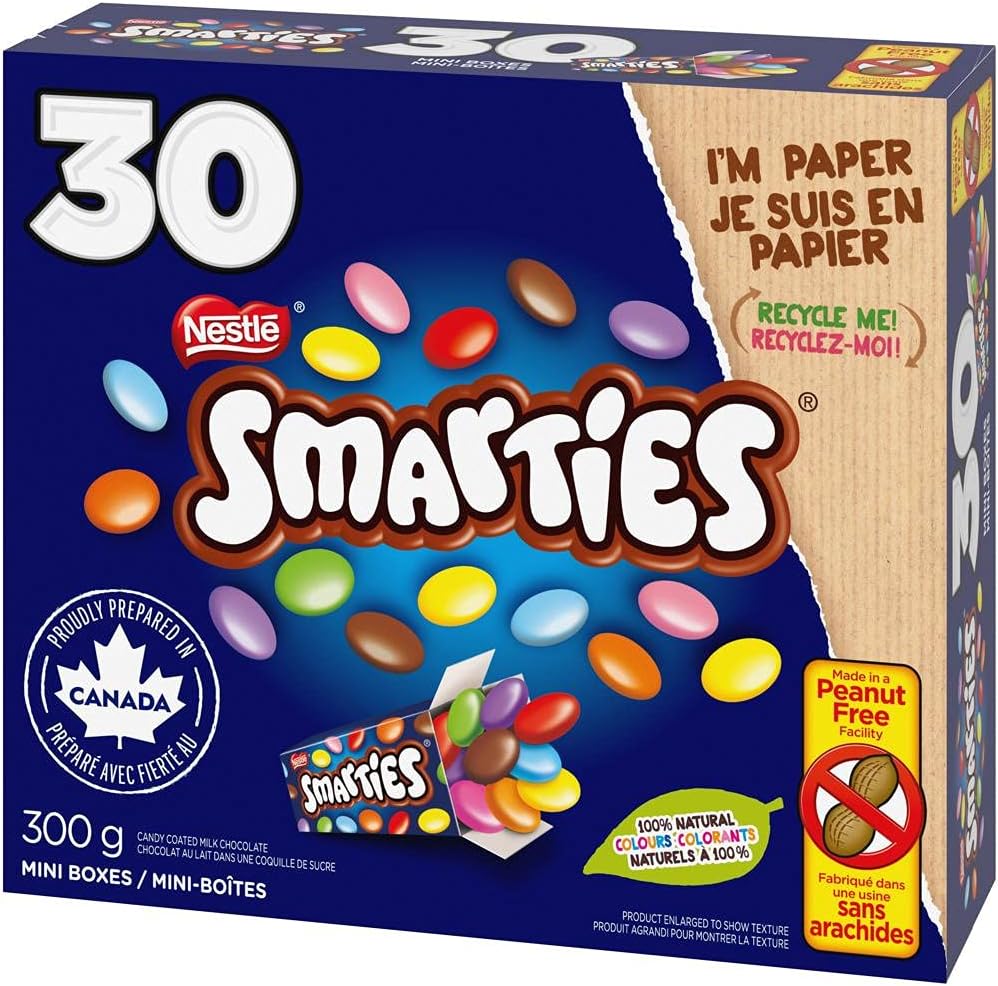 Nestle Scaries 360g packaging showing peanut free and recyclable paper logos
