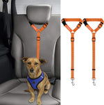Bwogue pet seat belt attached to car headrest