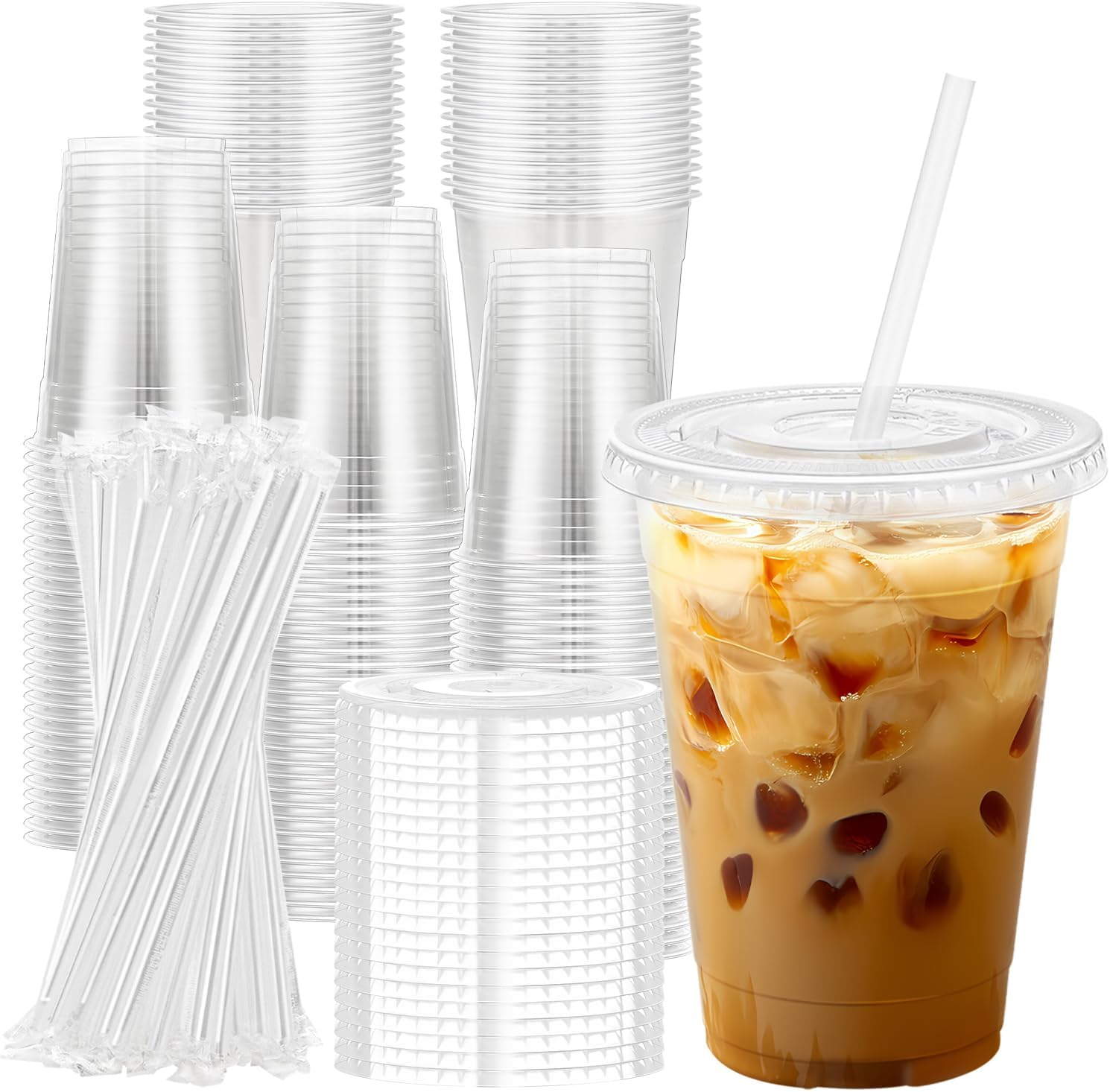Lamosi 16 fluid ounce clear plastic cups front view