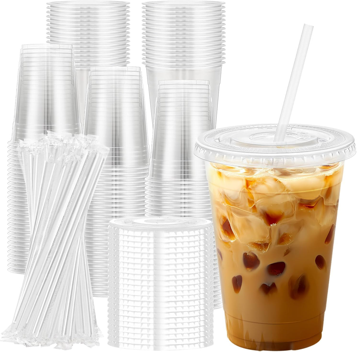Lamosi 16 fluid ounce clear plastic cups front view
