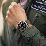 Infantry tactical watch black dial detail with Arabic numerals